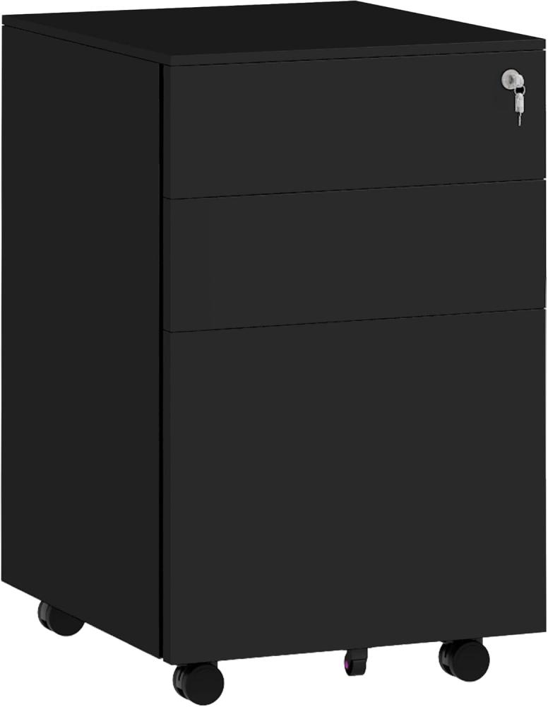 Vinsetto Rollcontainer Aktenschrank mit 3 Schubladen, Bürocontainer abschließbar, (Büroschrank, 1 St, Standcontainer), für A4-Format, Stahl, Schwarz, 37 x 43,5 x 60 cm Bild 1