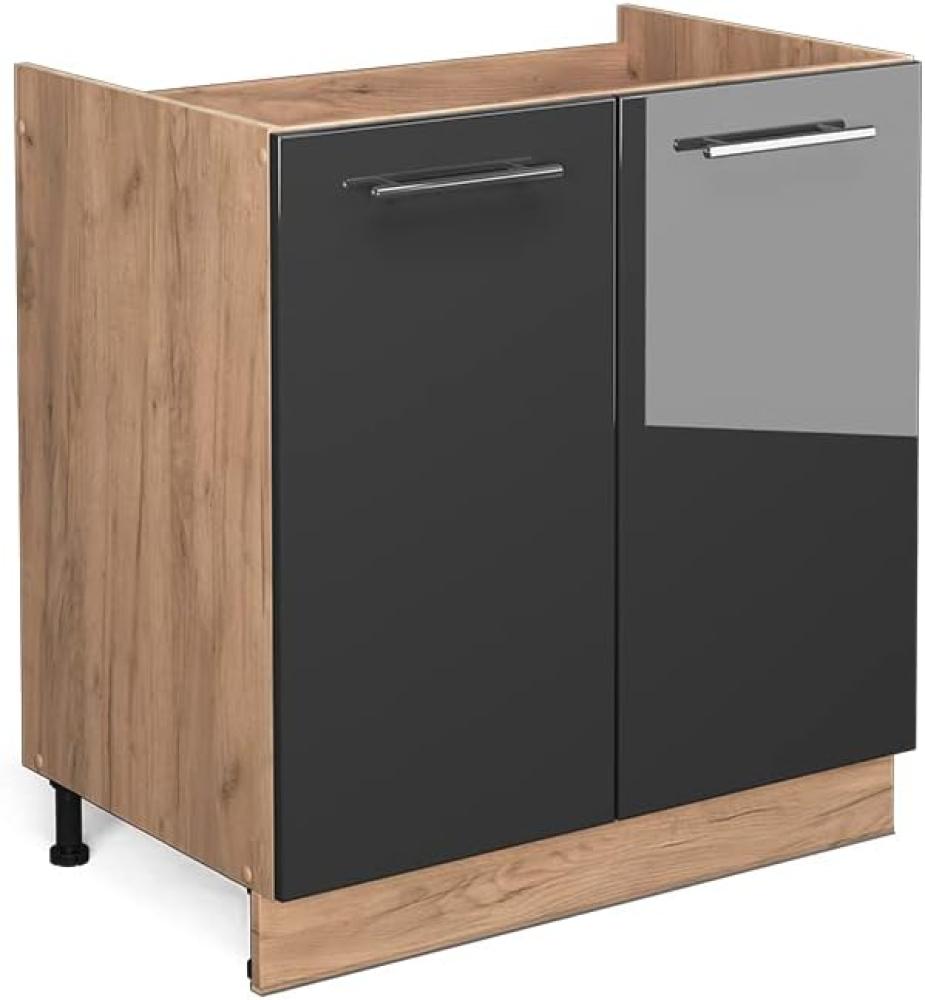 Vicco Küchenschrank Küchenmöbel Fame-Line modern Küche Einbauküche Küchenzeile Blende Unterschrank Hochschrank Hängeschrank Hochglanz (Eiche-Anthrazit, Spülenunterschrank 80 cm) Bild 1