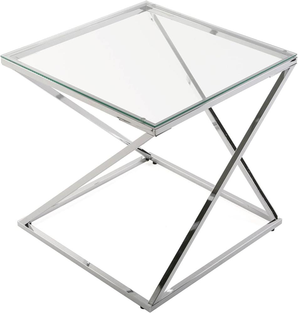 Versa Trento Beistelltisch für das Wohnzimmer, Schlafzimmer oder die Küche. Moderner, niedriger Tisch , , Maßnahmen (H x L x B) 51 x 51 x 51 cm, Glas und Metall, Farbe: Silber Bild 1