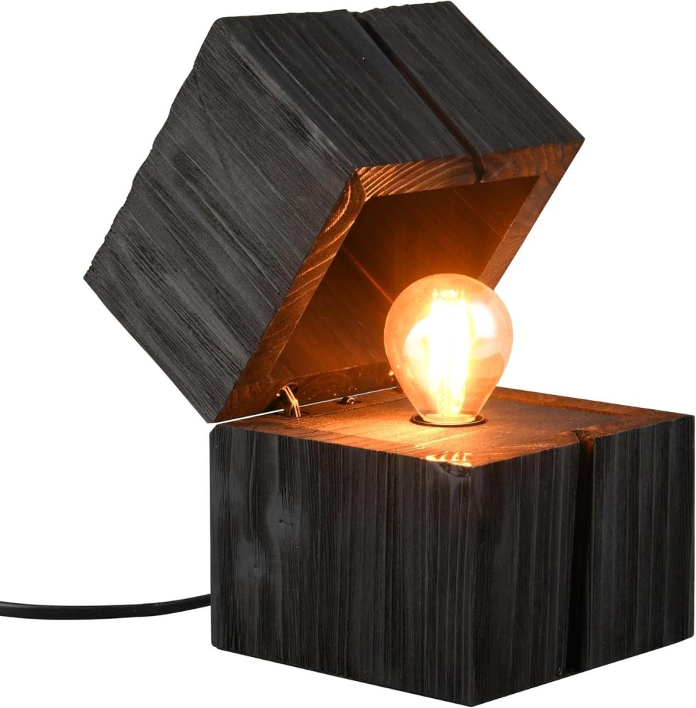 Aufklappbare LED Tischleuchte TREASURE aus Holz Schwarz, Höhe 16cm Bild 1