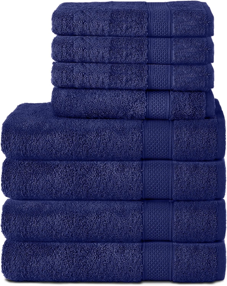 Komfortec 8er Handtuch Set aus 100% Baumwolle, 4 Badetücher 70x140 und 4 Handtücher 50x100 cm, Frottee, Weich, Towel, Groß, Navy Blau Bild 1