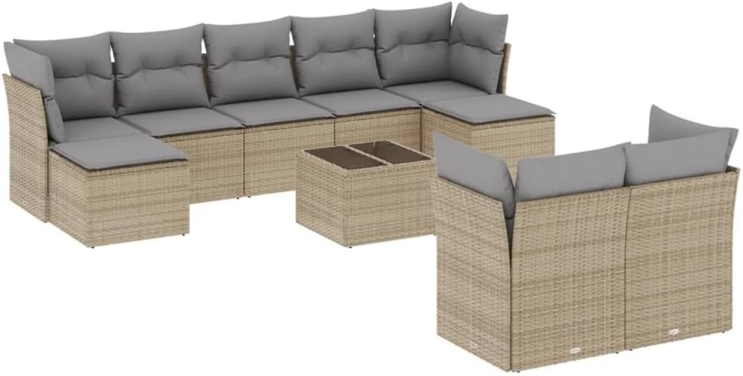 vidaXL 10-tlg. Garten-Sofagarnitur mit Kissen Beige Poly Rattan 3218319 Bild 1