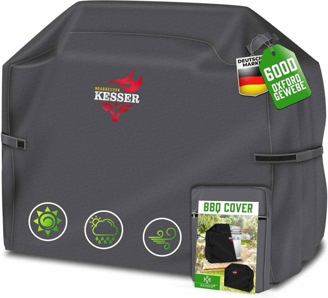 KESSER® Premium BBQ Grillabdeckung Gasgrill Grillhaube Abdeckung Wetterfest - für Weber, Brinkmann, Char Broil Grill Abdeckhaube Schutzhülle | 600D Oxford- Gewebe Reißfest Anthrazit, 147 x 61 x 122 cm (BxTxH) Bild 1