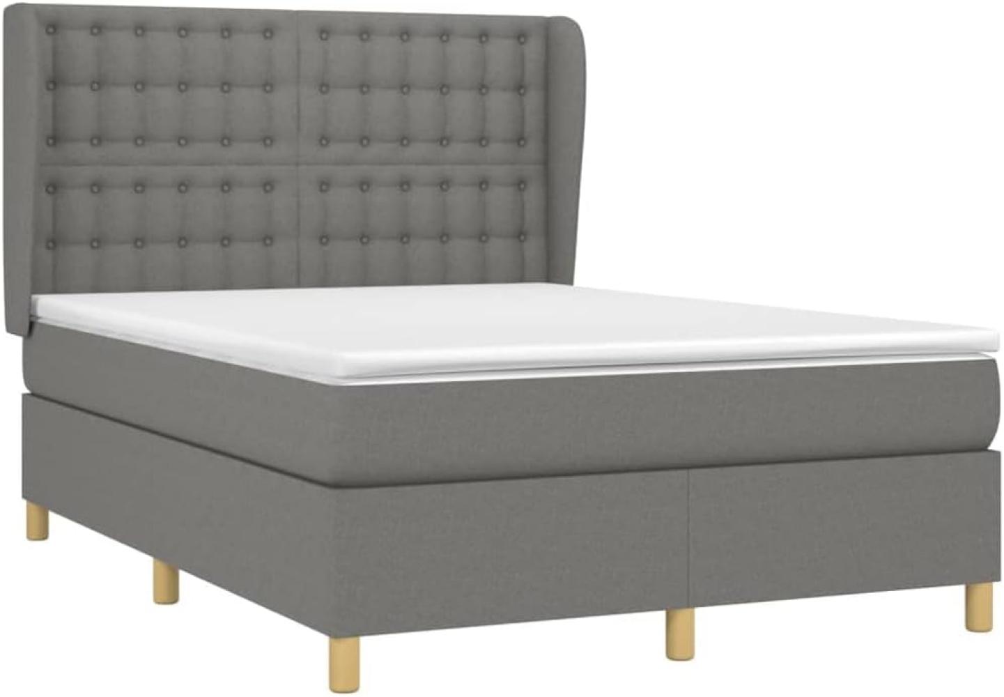 vidaXL Boxspringbett mit Matratze Dunkelgrau 140x190 cm Stoff 3128838 Bild 1