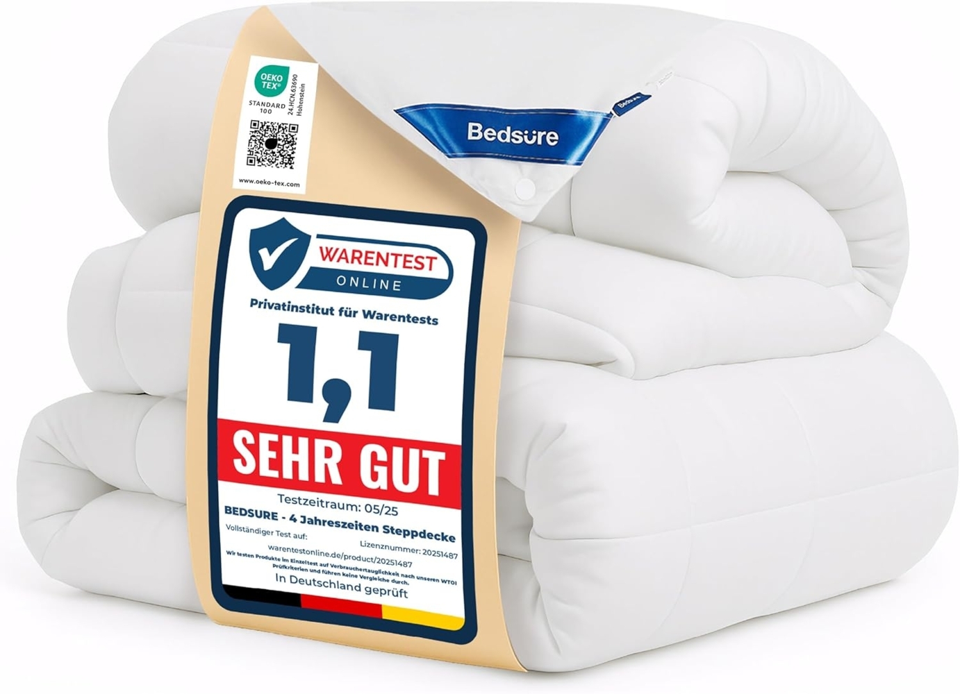 BEDSURE Bettdecke 155x220 2er Set 450gsm - Winterdecke 4 Jahreszeiten Inklusive Ganzjahresdecke 300gsm & Sommerdecke 150gsm, 2 Steppdecke für Vierjahreszeiten/Sommer/Winter, White Bild 1