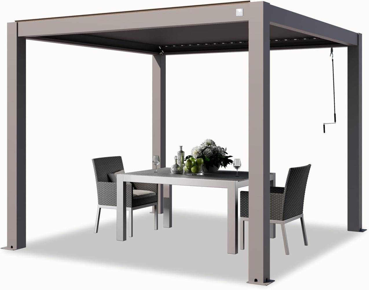 PRIMEYARD Pergola 3x3 m Aluminium Pfosten mit Lamellendach aus Aluminium graue Terrassenüberdachung Bild 1