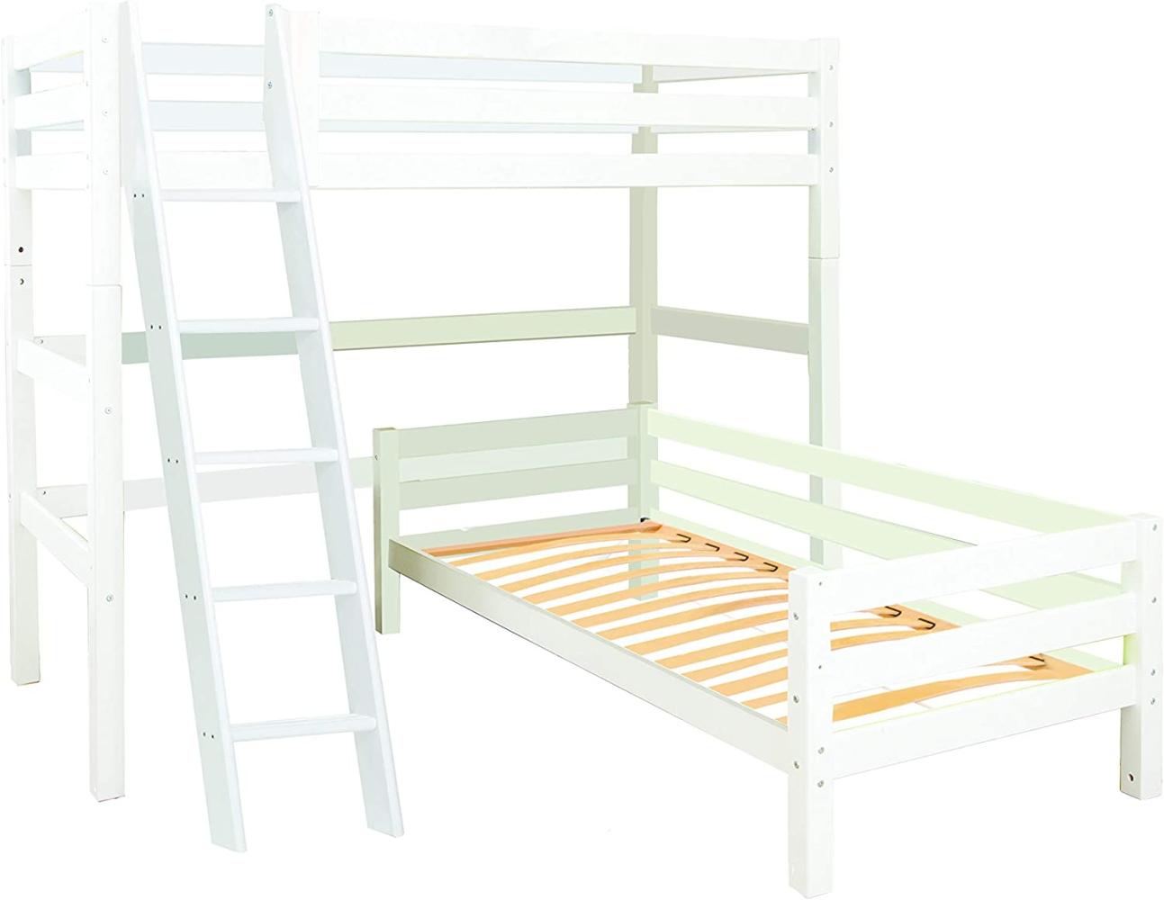 Hoppekids 'Premium' Hochbett weiß, mit schräger Leiter, inkl. extra Einzelbett und Lattenroste Bild 1