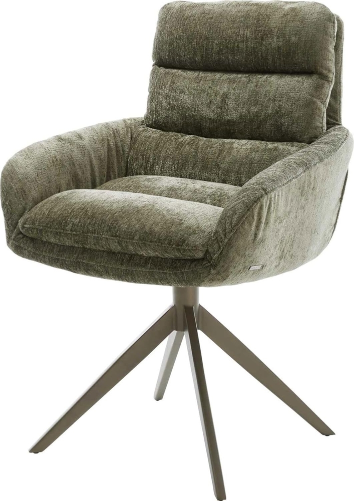 Drehstuhl Abelia-Flex mit Armlehnen Chenille Olive Kreuzgestell breit Effektfinish Titan 360° drehbar Bild 1