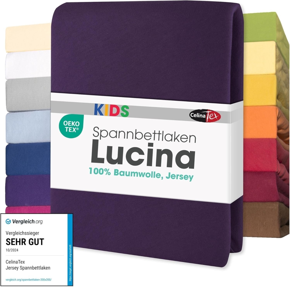 CelinaTex Jersey Spannbettlaken Lucina für Kids 60x120-70x140 cm lila 100% Baumwolle gekämmt superweich Oeko-TEX Bild 1