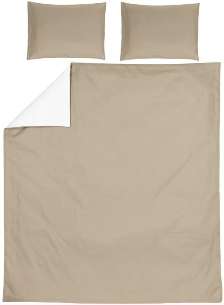 Meyco Home Basic Jersey Uni Bettwäsche Doppelbett (aus 100% Baumwolle, atmungsaktives Material, einfache Pflege, praktischer Einschlagstreifen, Maße: 240x200/220 cm), Taupe/Cremeweiß Bild 1