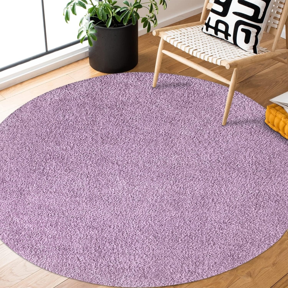 Teppich Rund Hochflor Shaggy - 120x120cm - Pastell Lila Einfarbig Uni Flauschig Modern Boho Wohnzimmer Schlafzimmer Deko Teppiche Weich Schlafzimmer Bild 1