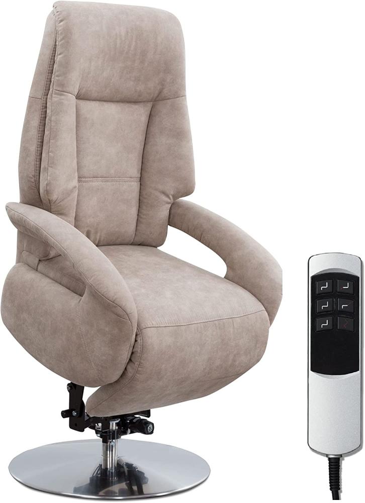 Cavadore TV-Sessel Edinburgh / Fernsehsessel mit Aufstehhilfe & elektrisch verstellbarer Relaxfunktion / 2 E-Motoren / 74 x 114 x 77 / Lederoptik: beige Bild 1