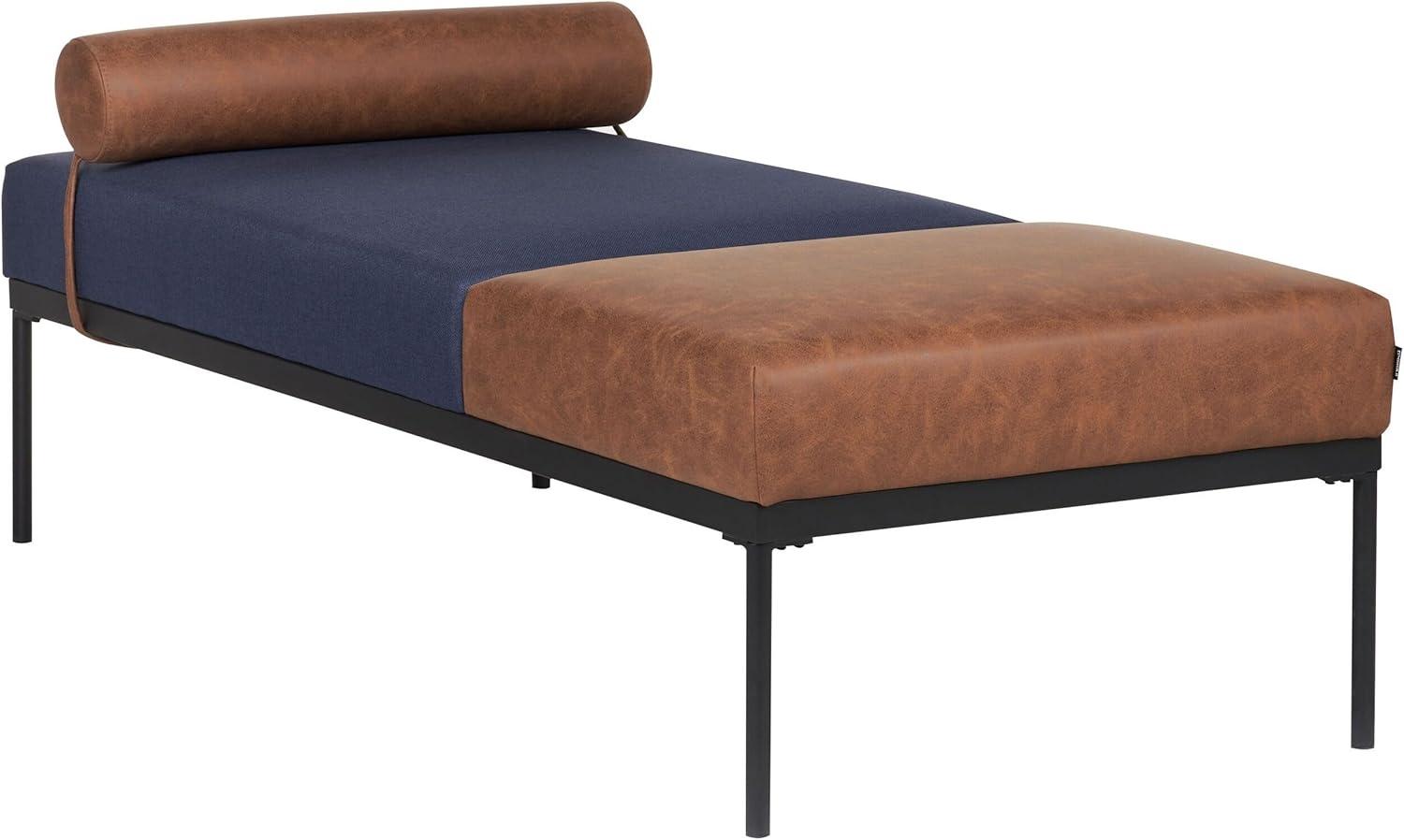 Chaiselongue Leinenoptik Kunstleder dunkelblau braun MALMOS Bild 1