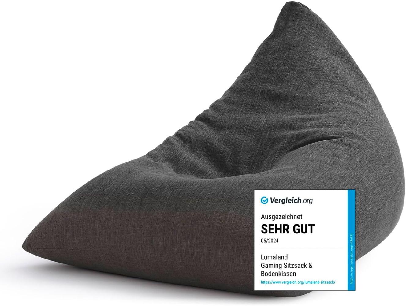 Lumaland Sitzsack Interior Line - Sitzkissen Bean Bag - Dreieckiger Komfort-Sitzsack - 370l Füllung - 150 x 100 x 100 cm - Dunkelgrau Bild 1