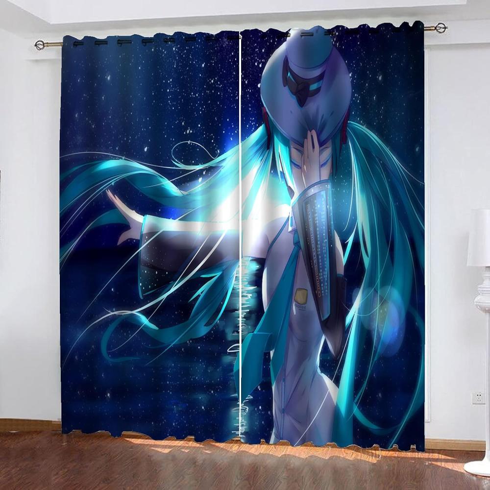 Fgolphd Verdunkelungsvorhang-Set 3D-Druck Anime Cartoons Hatsune Miku Vorhänge Für Kinderzimmer Schiebegardine Blickdicht Für Dekoration Wohnzimmer Esszimmer (280×245(BxH),13) Bild 1