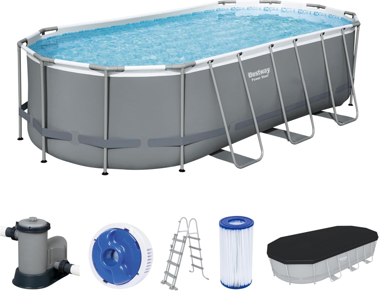 Bestway Power Steel Aufstellpool Oval 549x274x122 cm 92826 Bild 1