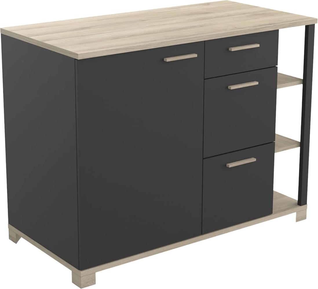 Demeyere Unterschrank 1 Po/3T L120 Werkstatt, Holzwerkstoff, Eiche Kronberg und Mattschwarz, 1 200x600x924MM Bild 1