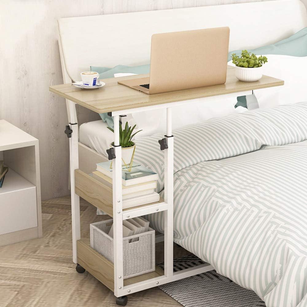 Novhome Beistelltisch mit Rollen Sofatisch Höhenverstellbar Kaffeetisch Wohnzimmertisch Metallgestell Mobiler Schreibtisch mit Lagerregalen für Laptop Zuhause Bild 1