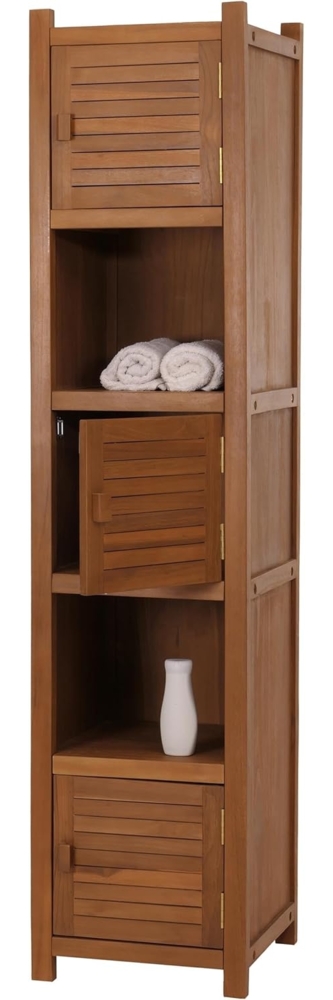 Teak-Hochregal HWC-M87, Badschrank Badregal Badezimmer, hochwertiges B-Grade-Teak (Kernholz, 20-30 Jahre), 181x40cm Bild 1