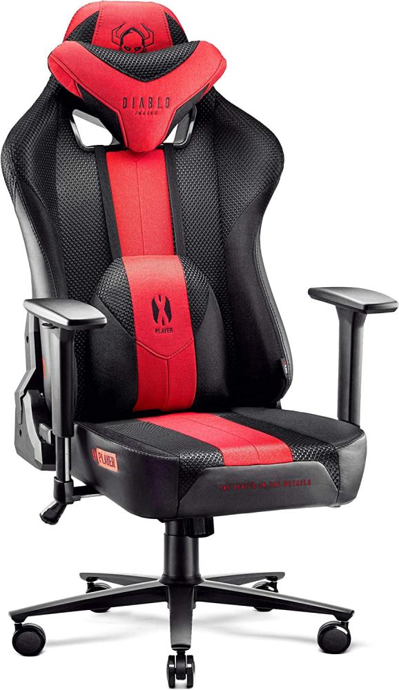 Diablo X-Player 2. 0 Gaming Stuhl Bürostuhl Gamer Chair Stoff 3D Armlehnen Ergonomisches Design Nacken/- Lendenkissen Wippfunktion Anthrazit-Rot King (XL) Bild 1