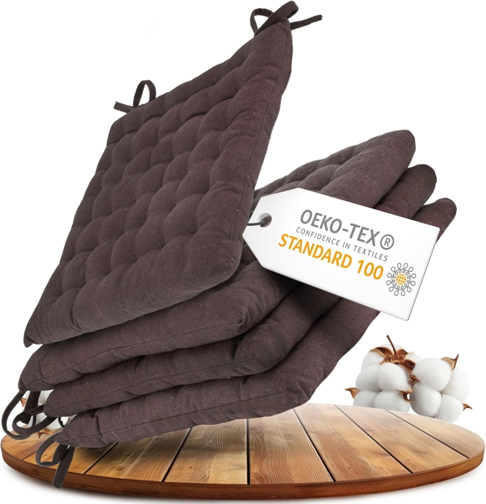 Gräfenstayn Stuhlkissen Stuhl 40×40 cm – Sitzkissen 4er‑Set Baumwolle, robustes Sitzkissen für Indoor & Outdoor, mit Haltebändern Bild 1