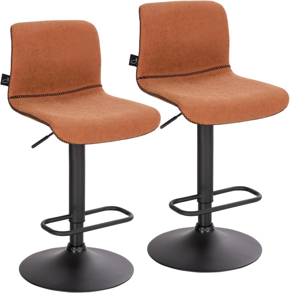 SVITA ALFIE Barhocker 2er Set höhenverstellbar mit Lehne Kunstleder Cognac Bild 1