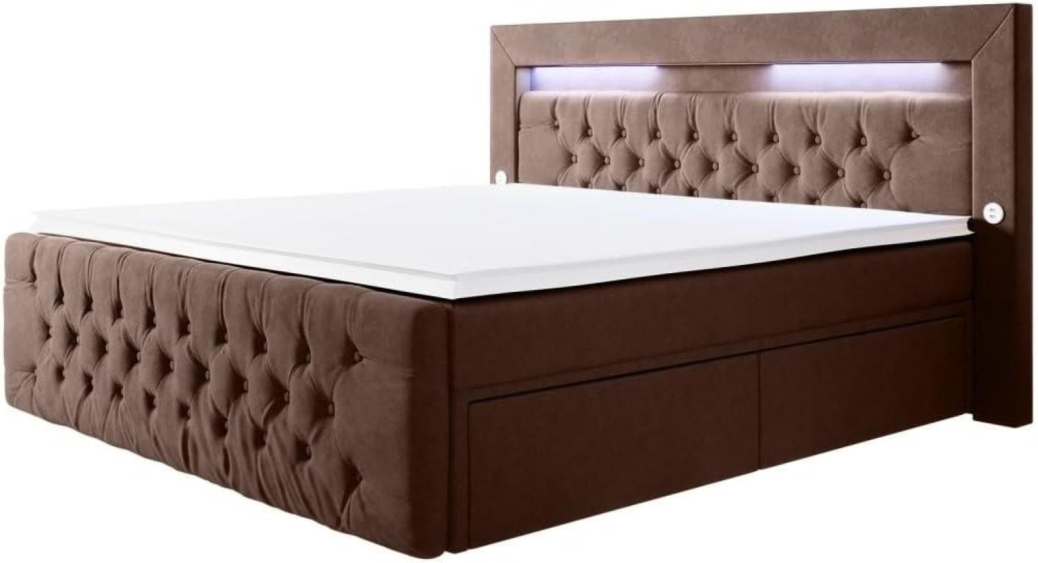 Boxspringbett Sunshine mit indirekter Beleuchtung, USB und Stauraum 200x200 Braun H4 Bild 1