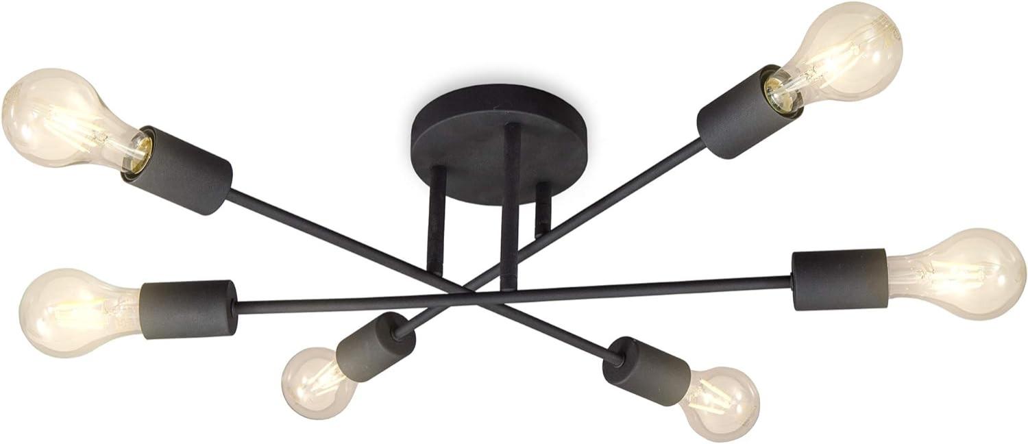 B.K.Licht Deckenleuchte Retro LED Deckenlampe Wohnzimmer 6-flmmig E27 schwarz-matt - BKL1229, ohne Leuchtmittel, Abhängig vom Leuchtmittel - Warmweiß / Neutralweiß / Kaltweiß, Spot-Leuchte industrial-Look modern Arbeitszimmer Küche Schlafzimmer Bild 1