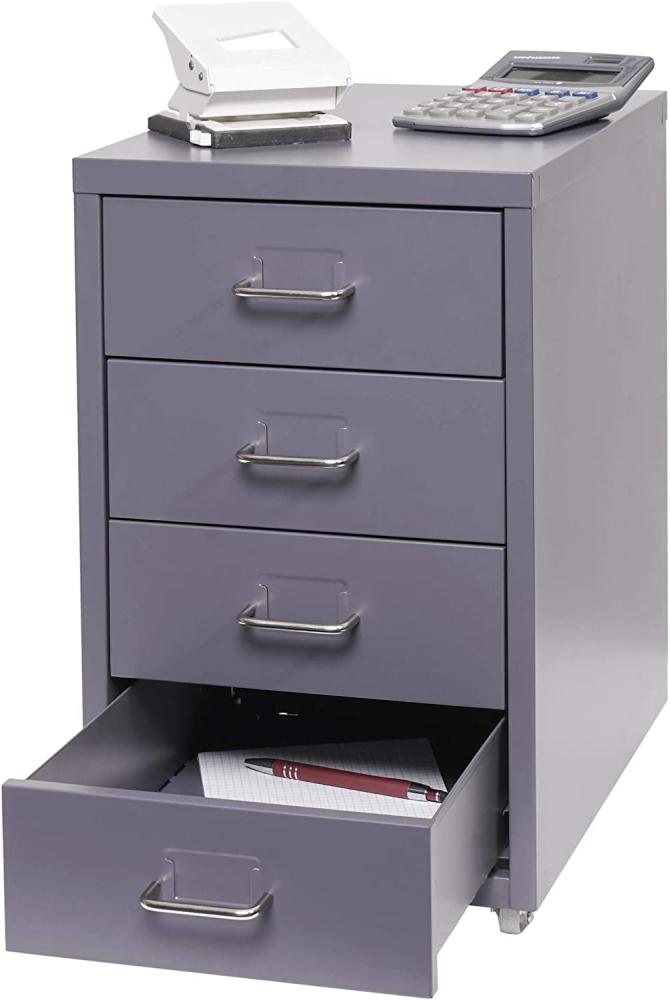 Rollcontainer Boston T851, Schubladenschrank Stahlschrank Büroschrank, 48x28x41cm 4 Schubladen ~ dunkelgrau Bild 1