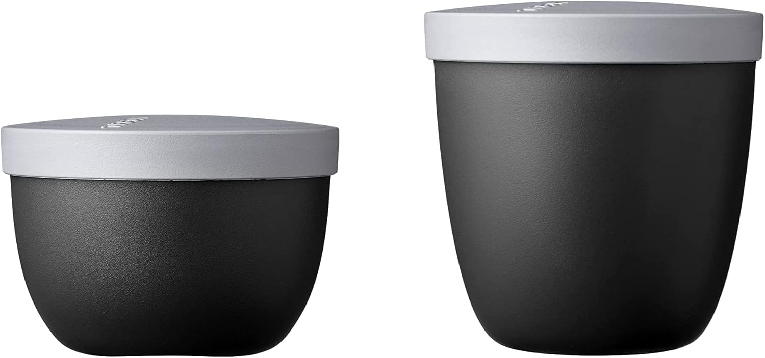 Mepal - Snackpot Duo Pack Ellipse - Praktischer Behälter zur Aufbewahrung & für Transport von Lebensmittel - Tiefkühltauglich - Spülmachinenfest - Black Edition Bild 1