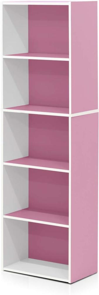 Furinno offenes Bücherregal mit 5 Fächerm, Holz, Weiß/Rosa, 40. 1 x 23. 98 x 132. 1 cm Bild 1