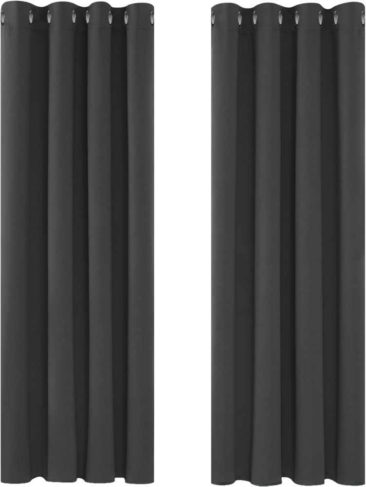 Deconovo Vorhang Blickdicht mit Kälteschutz Gardinen Kinderzimmer Verdunkelungsvorhang Kälteschutz, 183x117 cm(HöhexBreite), Dunkelgrau, 2er Set Bild 1