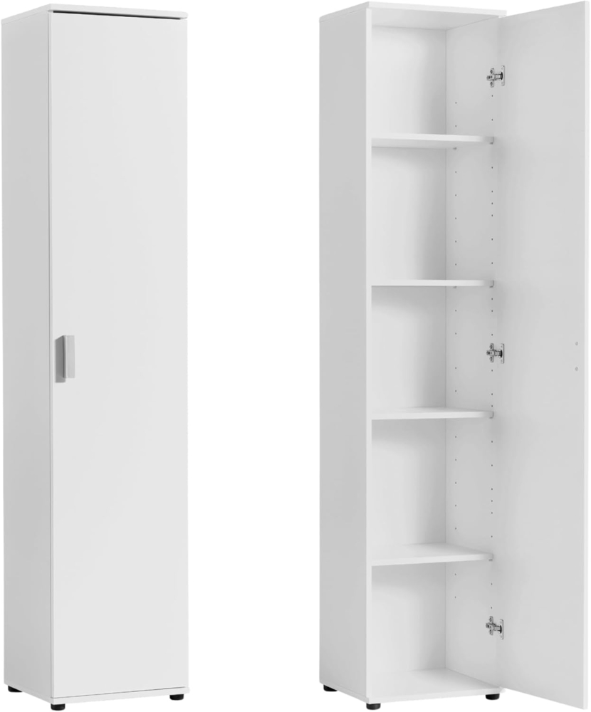 Home Collective Mehrzweckschrank Schmaler 40 cm breit mit 1 Tür & 4 Einlegeböden (Universalschrank Haushaltsschrank für Haushalt, Flur, Büro oder Schlafzimmer) 40 x 35 x 184 cm (BxTxH), Weiß Bild 1