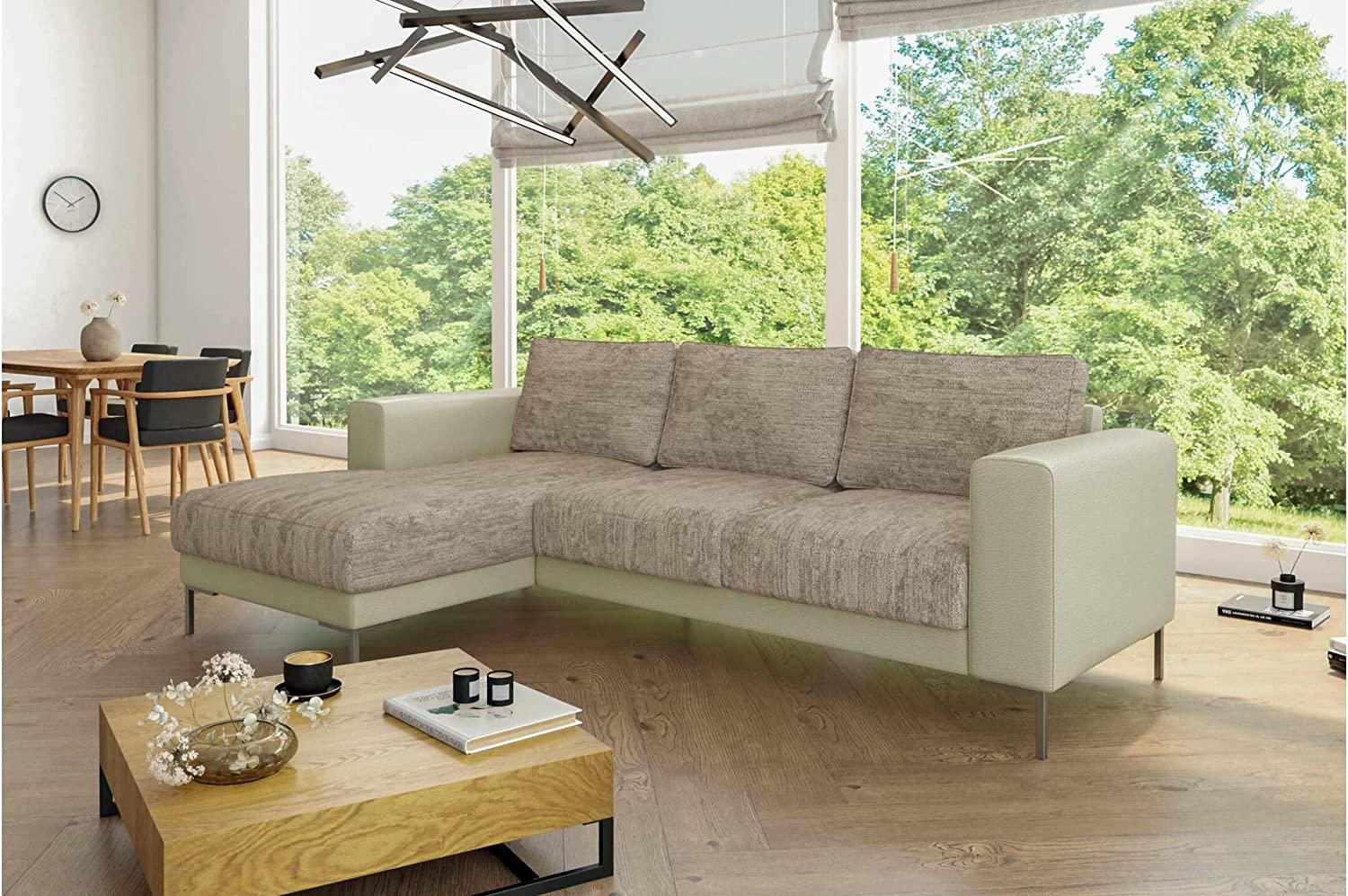 Stylefy Aversa Ecksofa Strukturstoff BERLIN Kunstleder MADRYT Hellbraun Beige Links Bild 1