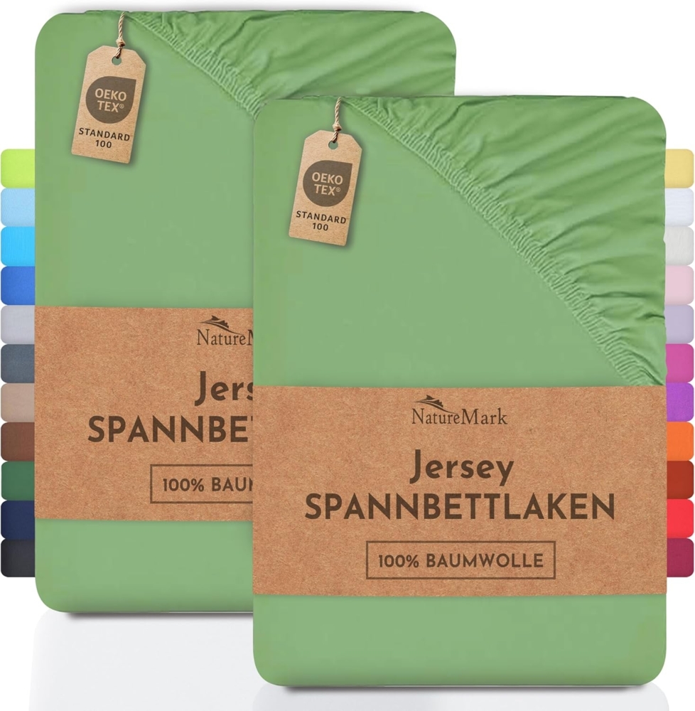 NatureMark 2er Pack Jersey Spannbettlaken, Spannbetttuch 100% Baumwolle in vielen Größen und Farben MARKENQUALITÄT ÖKOTEX Standard 100 | 140 x 200 cm - 160 x 200 cm - Jade Bild 1