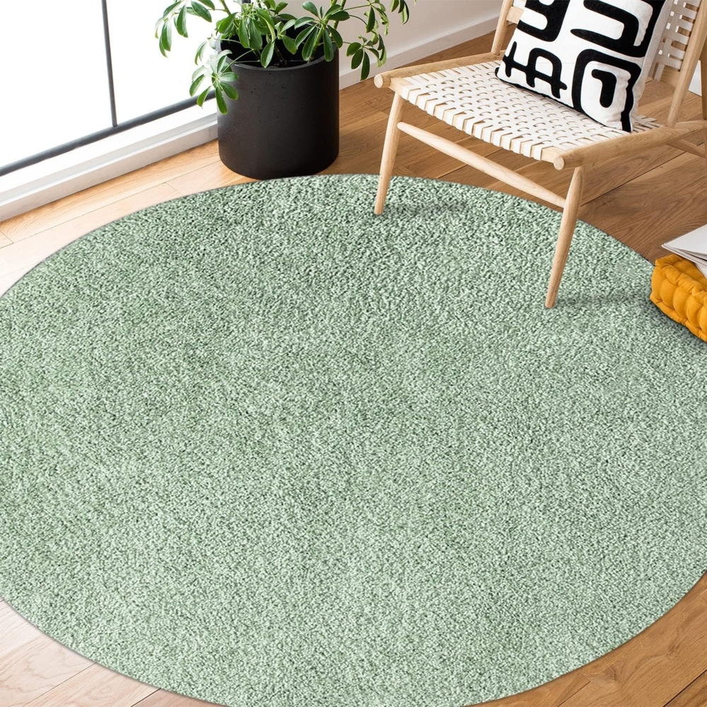 Teppich Rund Hochflor Shaggy - 80x80cm - Pastell Grün Einfarbig Uni Flauschig Modern Boho Wohnzimmer Schlafzimmer Deko Teppiche Weich Schlafzimmer Bild 1