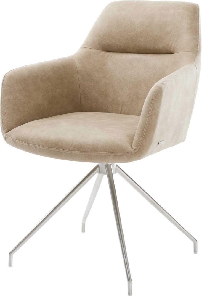 Esszimmerstuhl Pejo-Flex Mikrofaser Beige Vintage Kreuzgestell konisch Edelstahl Taschenfederkern Bild 1