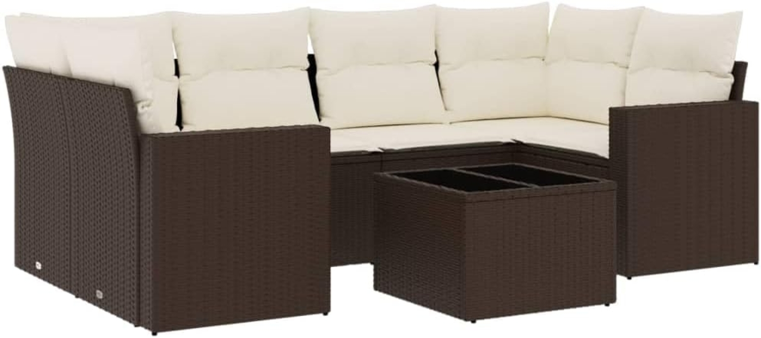 vidaXL 7-tlg. Garten-Sofagarnitur mit Kissen Braun Poly Rattan 3251060 Bild 1