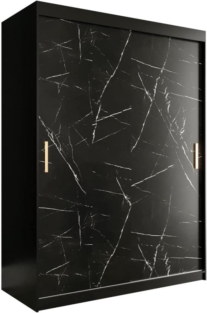 Kleiderschrank Kamoga T 150 (Schwarz / Marmor Schwarz + Gold, mit Schubladen) Bild 1