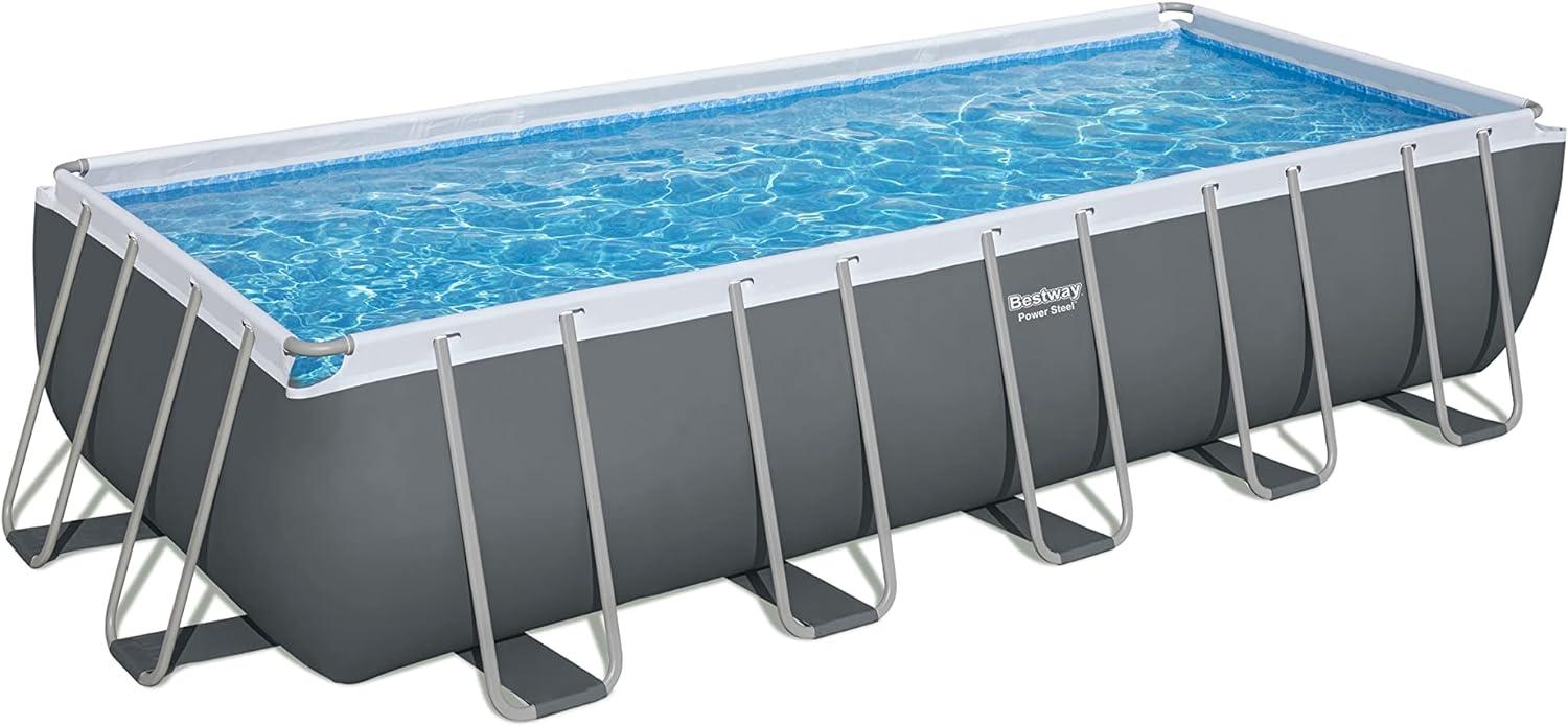 Power Steel™ Frame Pool Komplett-Set mit Filterpumpe 640 x 274 x 132 cm, grau, eckig Bild 1