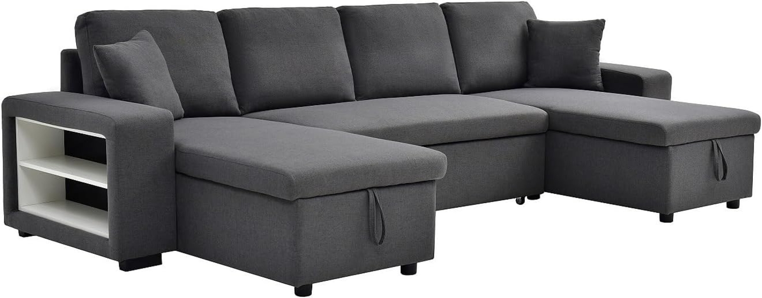 Vente-unique - Panorama-Ecksofa mit Schlaffunktion & Bettkasten + Sessel – Stoff - Anthrazitgrau – SELIM Bild 1