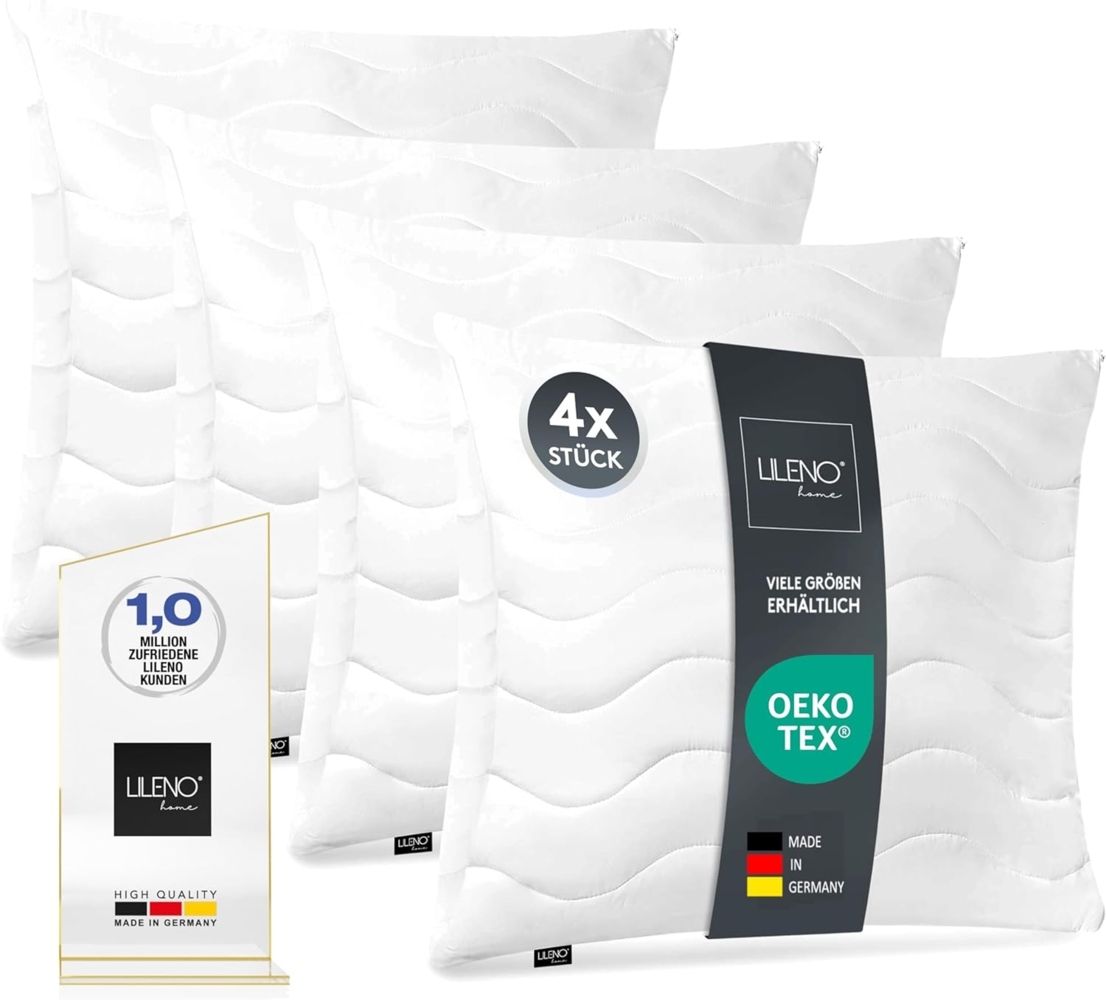 LILENO HOME Kopfkissen 50x50 cm [4er Set] als Kissen-Füllung - Bett oder Deko Kissen mit Reißverschluss zum Anpassen - Waschbar bis 95° - Sofa-Kissen & Zierkissen für Couch/Bett Bild 1