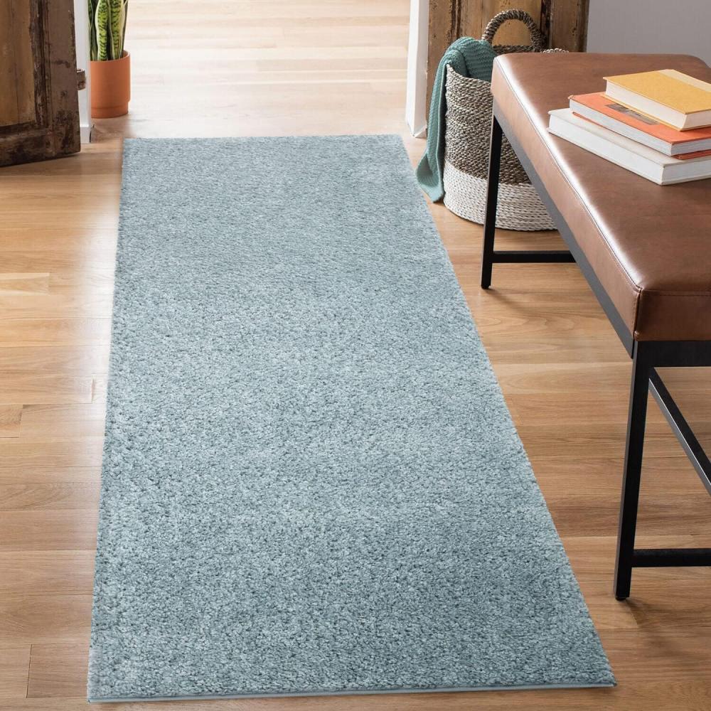 carpet city Shaggy Hochflor Teppich - Läufer 80x300 cm - Türkis - Langflor Flurteppich - Einfarbig Uni Modern - Flauschig-Weiche Teppiche Schlafzimmer Deko Bild 1