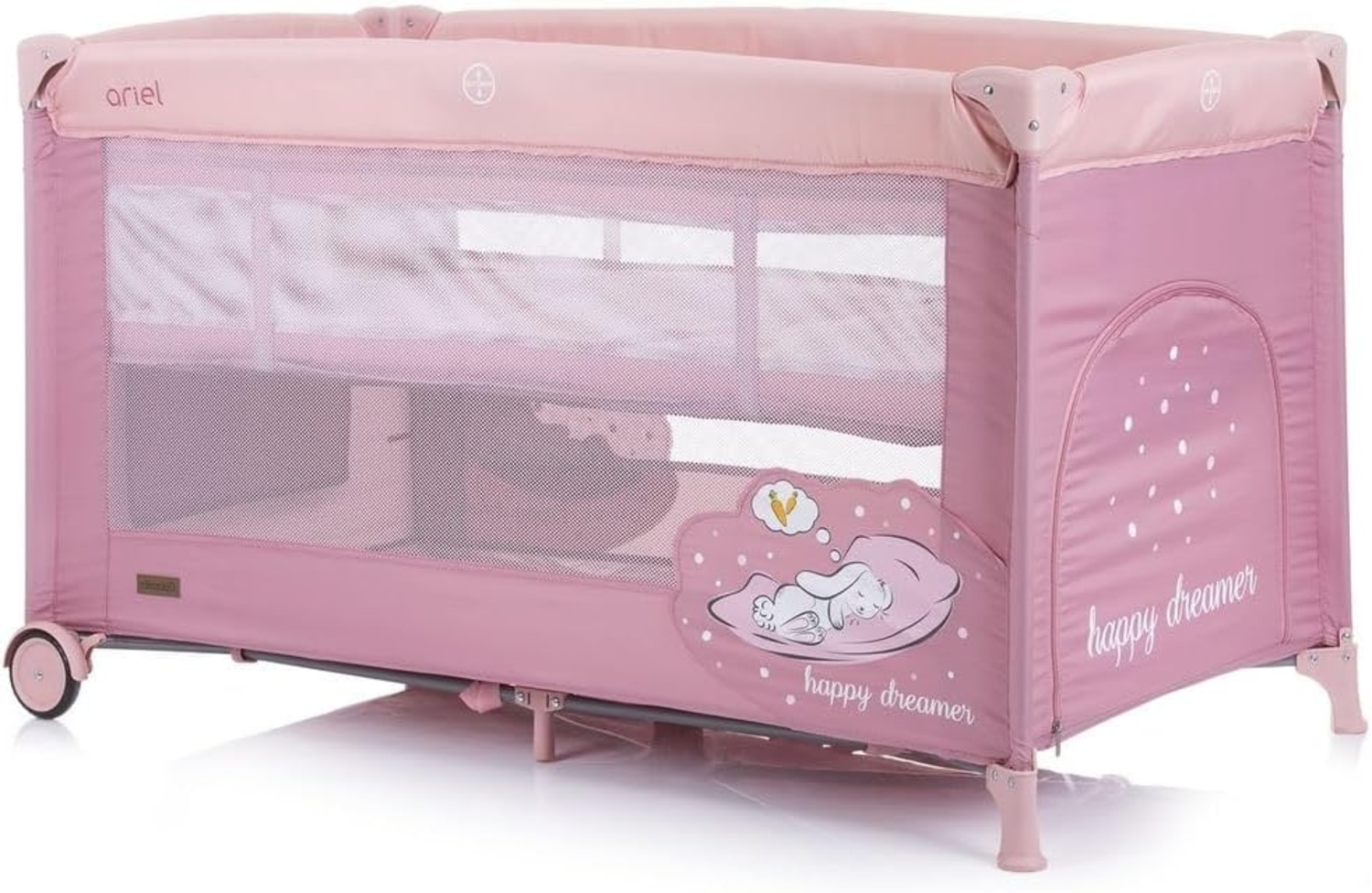 Chipolino Reisebett Ariel, 2 Ebenen, Tragetasche, Seiteneingang, Seitentasche rosa pink Bild 1