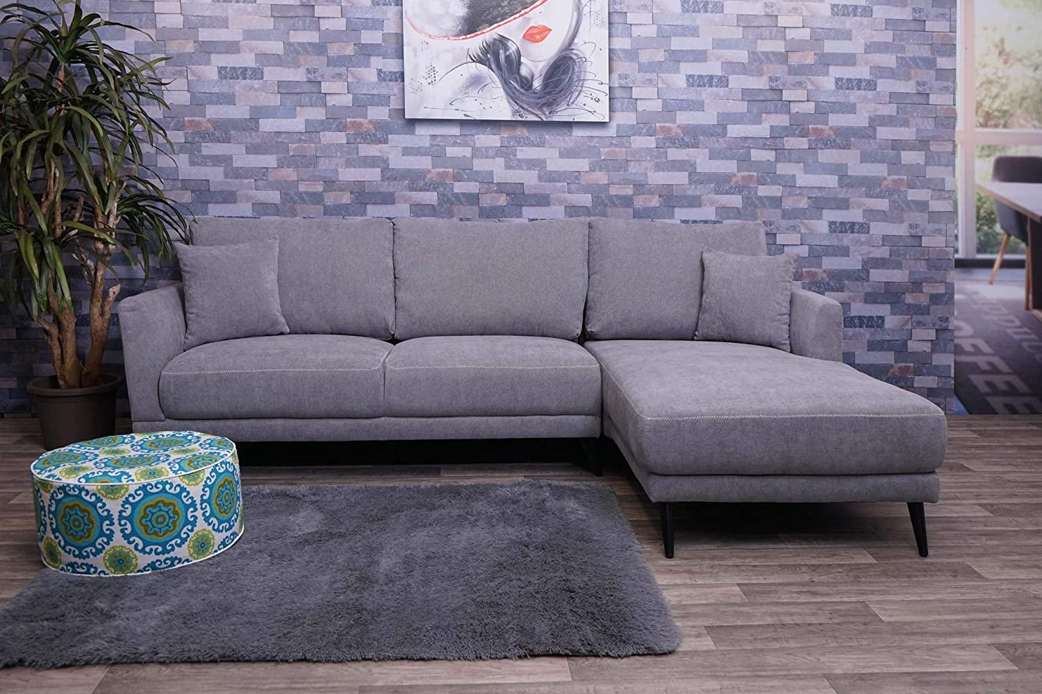 Sofa HWC-G43, Couch Ecksofa L-Form 3-Sitzer, Liegefläche Nosagfederung Taschenfederkern 250cm ~ rechts, grau Bild 1