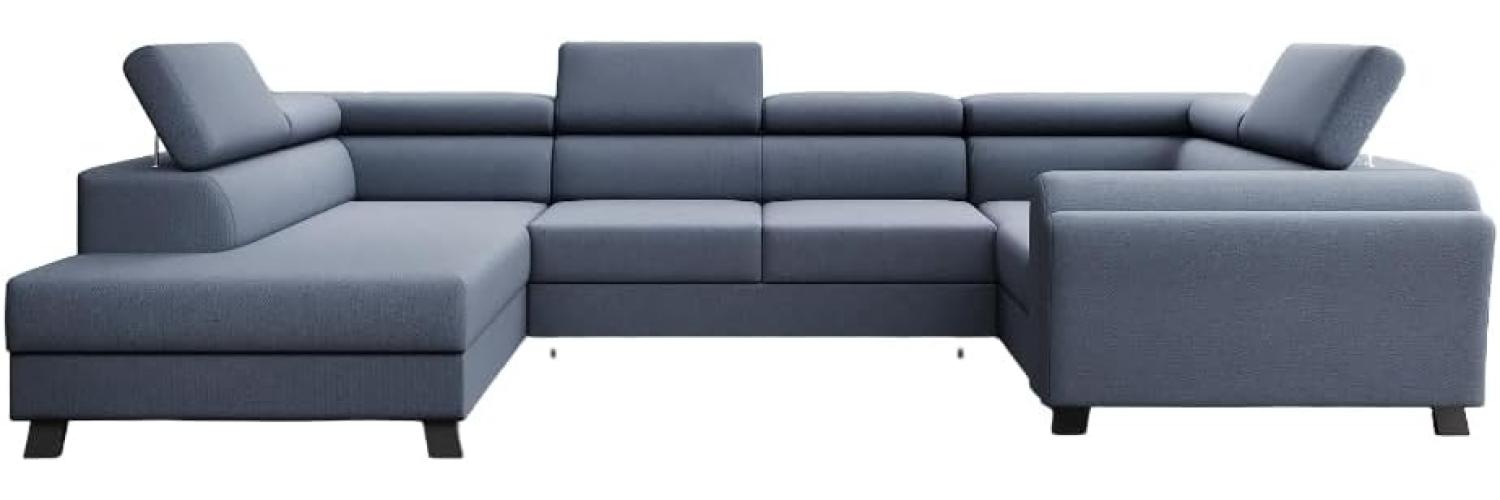 Designer Sofa Emilio mit Schlaf- und Klappfunktion Stoff Blau Links Bild 1