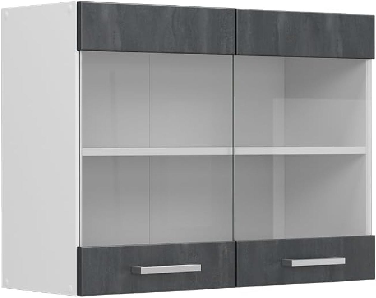 Vicco Küchenschrank Glas R-Line, Schwarz Beton/Weiß, 80 cm Bild 1