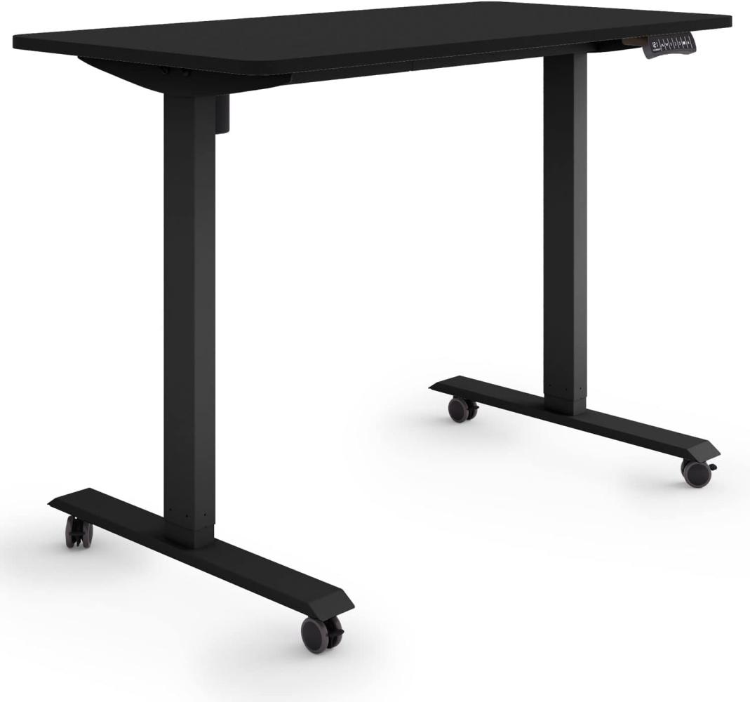 ESMART Germany ETX-121BB 120x60cm Schwarz Ergonomischer Steh-Sitz-Schreibtisch auf Rollen Stufenlos elektrisch höhenverstellbar 78,5-128,5cm 3X Memory Aktivitätserinnerung Soft-Start/Stopp Bild 1