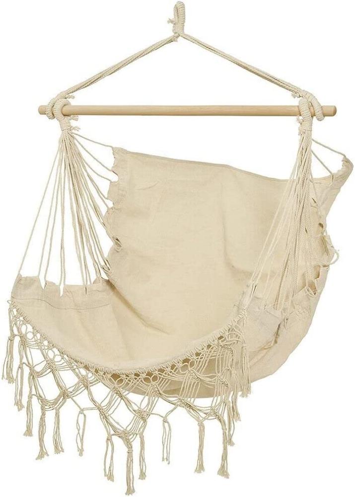 zeitzone Hängesessel Ibiza Boho Style Outdoor Hängestuhl mit Fransen Baumwolle Beige Bild 1