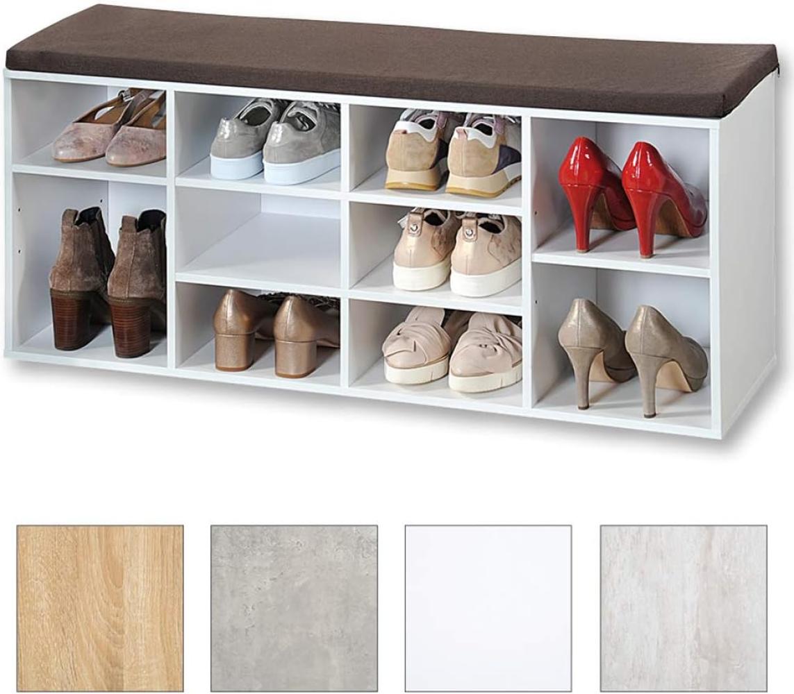 Offener Schuhschrank, weiß - mit Sitzkissen, braun Bild 1